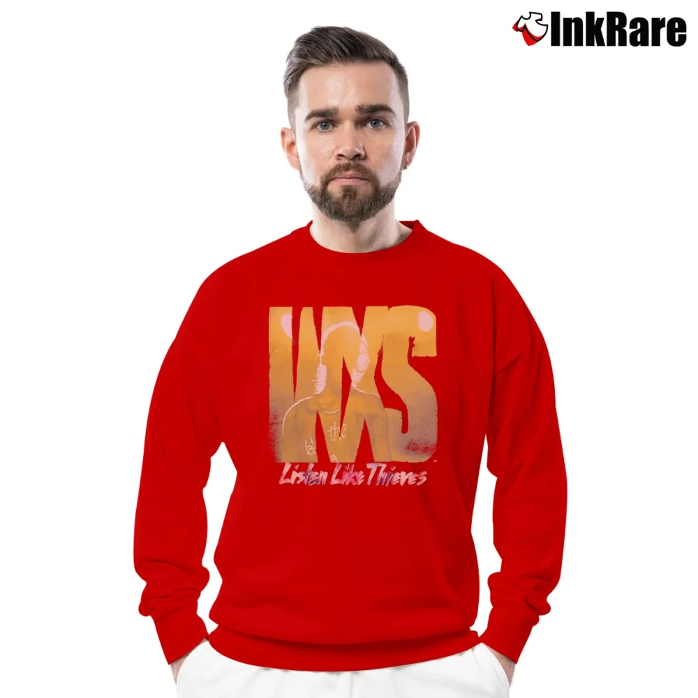 Men’s 1986 Inxs Listen Like Thieves Tour Crewneck Sweatshirt in red | Cozy Fabric, Clean Style