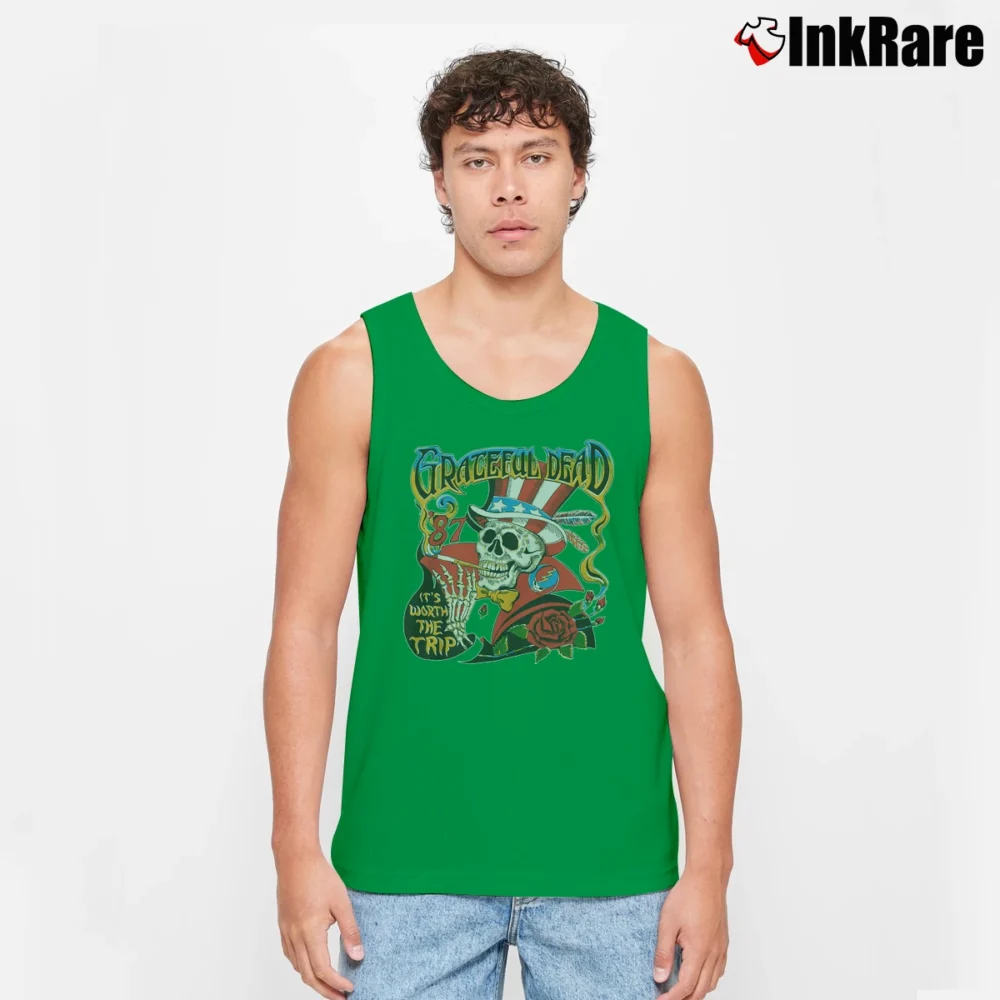 Men’s 1987 Grateful Dead It's Worth The Trip 2x Tank Top in irish green | Breathable, Active-Friendly Design