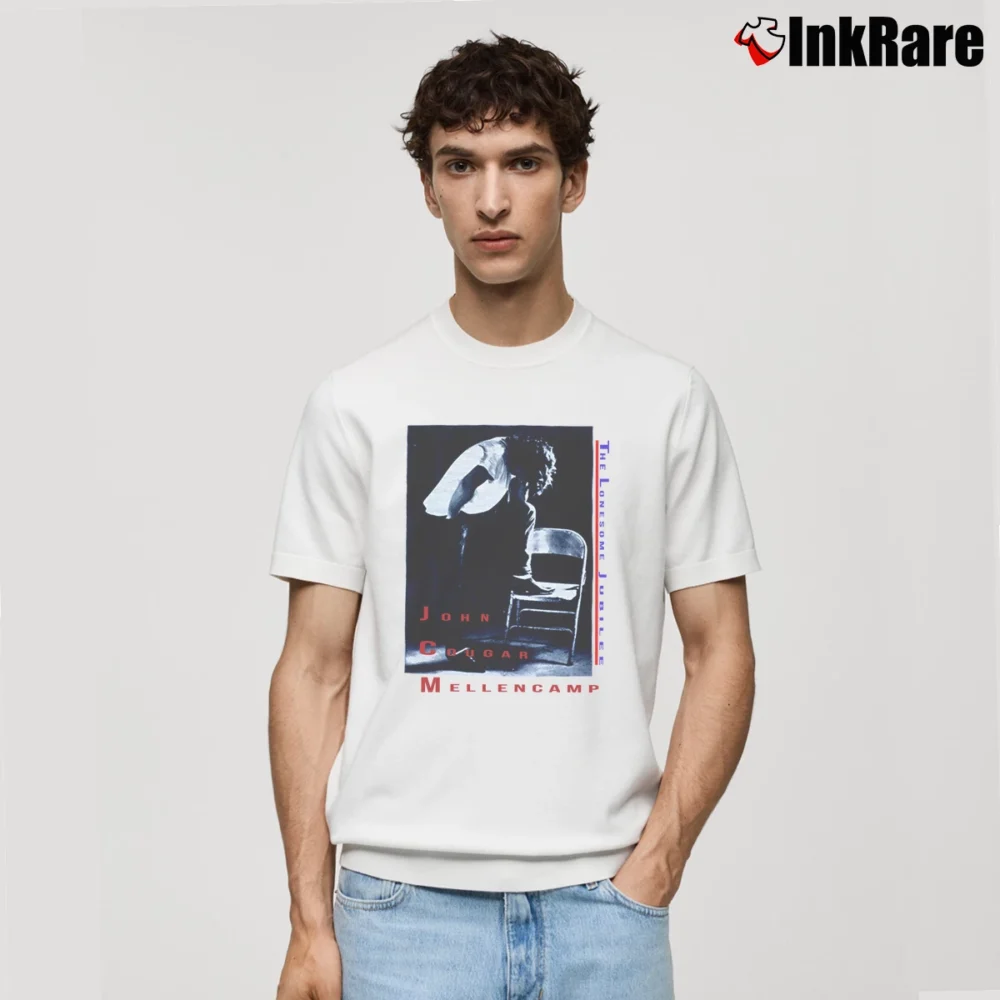 Men’s 1987 John Cougar Mellencamp Lonesome Jubilee Concert Classic T-Shirt in white | Soft, Breathable Everyday Wear