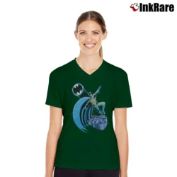 Women’s 1988 Batman DC Comics Skyline Retro V-Neck Tee in forest green | Chic Neckline, Soft Texture