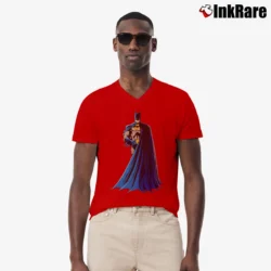 Men’s 1988 Batman Movie Promo Jack Nicholson Michael Keaton V-Neck Tee in red | Sharp, Breathable, Everyday Staple