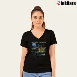 Women’s 1988 Cat Caterpillar Diesel Power V-Neck Tee in black | Chic Neckline, Soft Texture