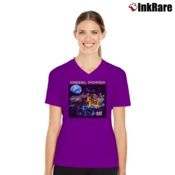 Women’s 1988 Cat Caterpillar Diesel Power V-Neck Tee in purple | Chic Neckline, Soft Texture