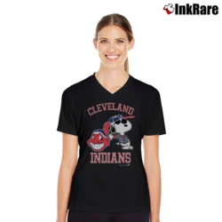 Women’s 1988 Cleveland Indians Snoopy MLB Baseball V-Neck Tee in black | Chic Neckline, Soft Texture