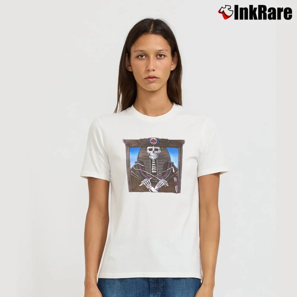 Women’s 1988 Grateful Dead Pharaoh Tour Concert Skull Garcia Stanley Mouse Paul Kelly Signature T-Shirt in white | Soft, Flattering Fit