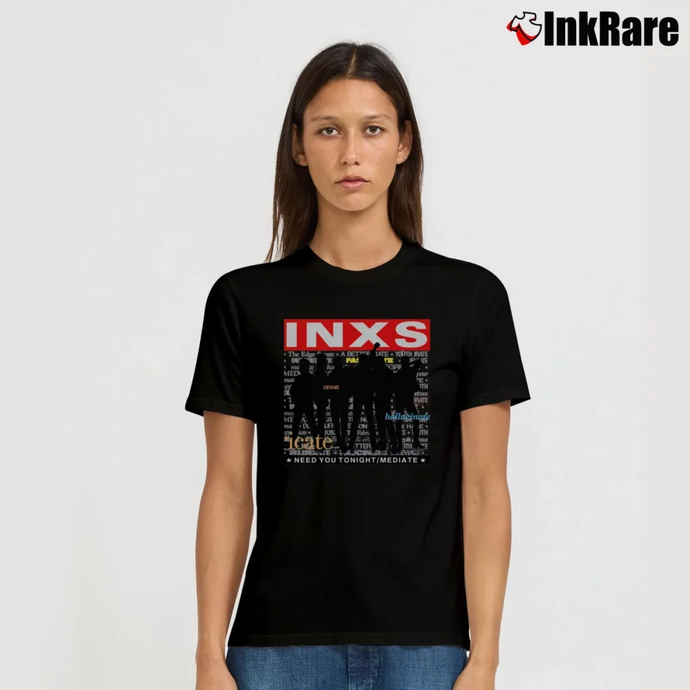 Women’s 1988 INXS Kick Tour Concert Band Signature T-Shirt in black | Soft, Flattering Fit