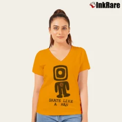 Women’s 1988 Powell Peralta Skate Cartoon V-Neck Tee in orange | Chic Neckline, Soft Texture