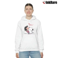 Women’s 1988 Snoopy Kissing Lucy Peanuts Gang Cozy Hoodie in white | Warm, Structured, Stylish