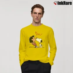 Men’s 1988 Snoopy Kissing Lucy Peanuts Gang Long-Sleeve Shirt in yellow | Sleek, Lightweight, Year-Round Wear