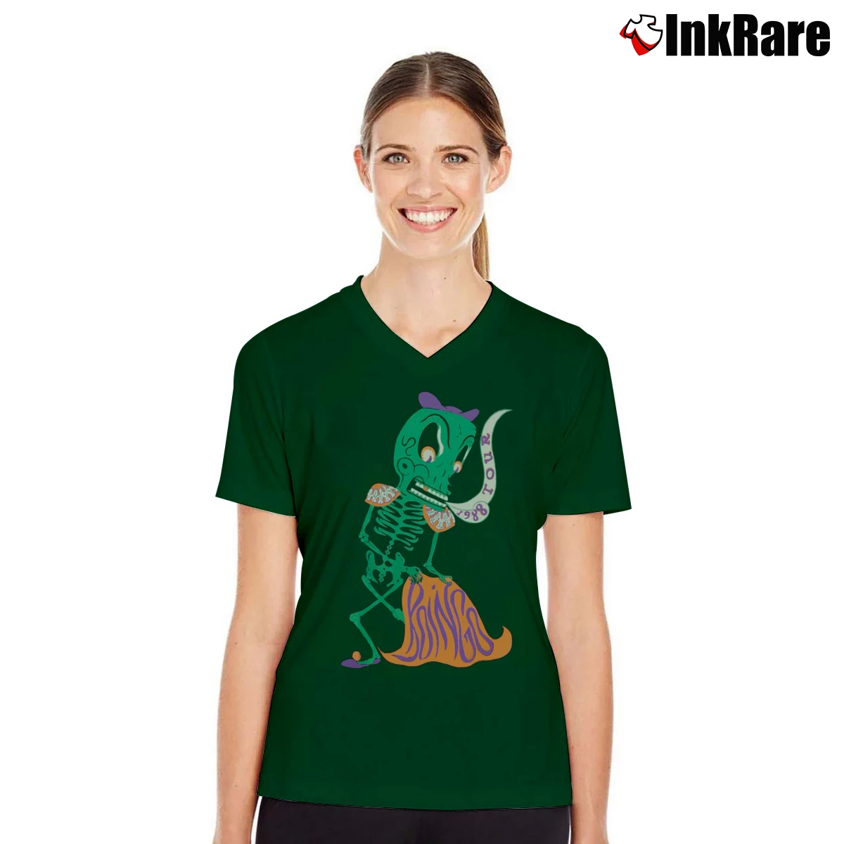 Women’s 1988 vintage oingo boingo V-Neck Tee in forest green | Chic Neckline, Soft Texture