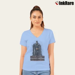 Women’s 1989 Batman Classic Movie Graphic V-Neck Tee in light blue | Chic Neckline, Soft Texture