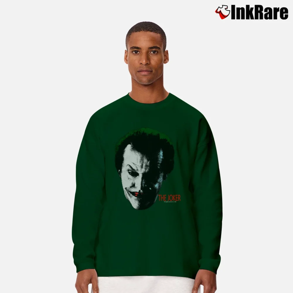 Men’s 1989 Batman Jack Nicholson Joker Long-Sleeve Shirt in forest green | Sleek, Lightweight, Year-Round Wear