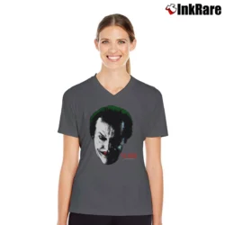 Women’s 1989 Batman Jack Nicholson Joker V-Neck Tee in charcoal | Chic Neckline, Soft Texture