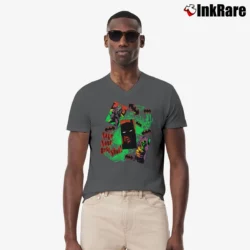 Men’s 1989 Batman Joker Take Your Best Shot Retro V-Neck Tee in charcoal | Sharp, Breathable, Everyday Staple