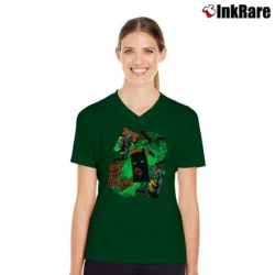 Women’s 1989 Batman Joker Take Your Best Shot Retro V-Neck Tee in forest green | Chic Neckline, Soft Texture