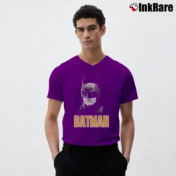 Men’s 1989 Batman Michael Keaton Movie Promo V-Neck Tee in purple | Sharp, Breathable, Everyday Staple