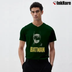 Men’s 1989 Batman Michael Keaton Promo DC Comics V-Neck Tee in forest green | Sharp, Breathable, Everyday Staple