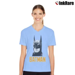 Women’s 1989 Batman Michael Keaton Tim Burton Movie V-Neck Tee in light blue | Chic Neckline, Soft Texture