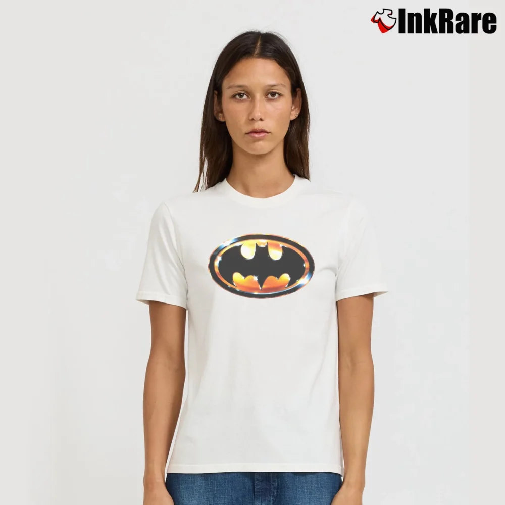 Women’s 1989 DC Comics Batman Emblem Logo Graphic Signature T-Shirt in white | Soft, Flattering Fit
