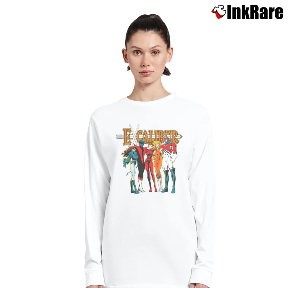 Women’s 1989 Excalibur Marvel Comics Nightcrawler Captain Britain Long-Sleeve Top in white | Sleek, Versatile, All-Season