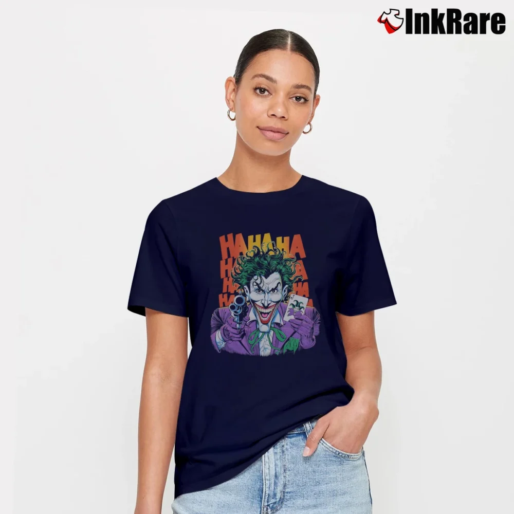 Women’s 1989 Joker Killing Joke Comic Art Signature T-Shirt in navy | Soft, Flattering Fit
