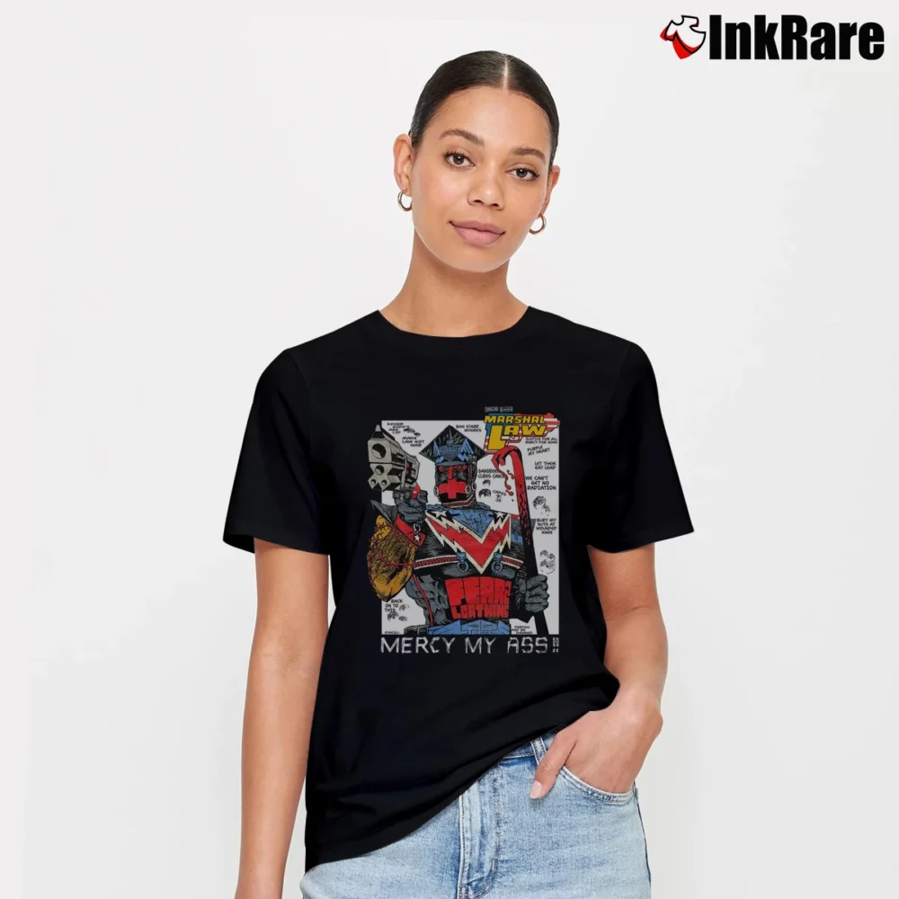 Women’s 1989 Marshal Law Kevin O'Neill Pat Mills UK Comic Superhero Crossover Signature T-Shirt in black | Soft, Flattering Fit