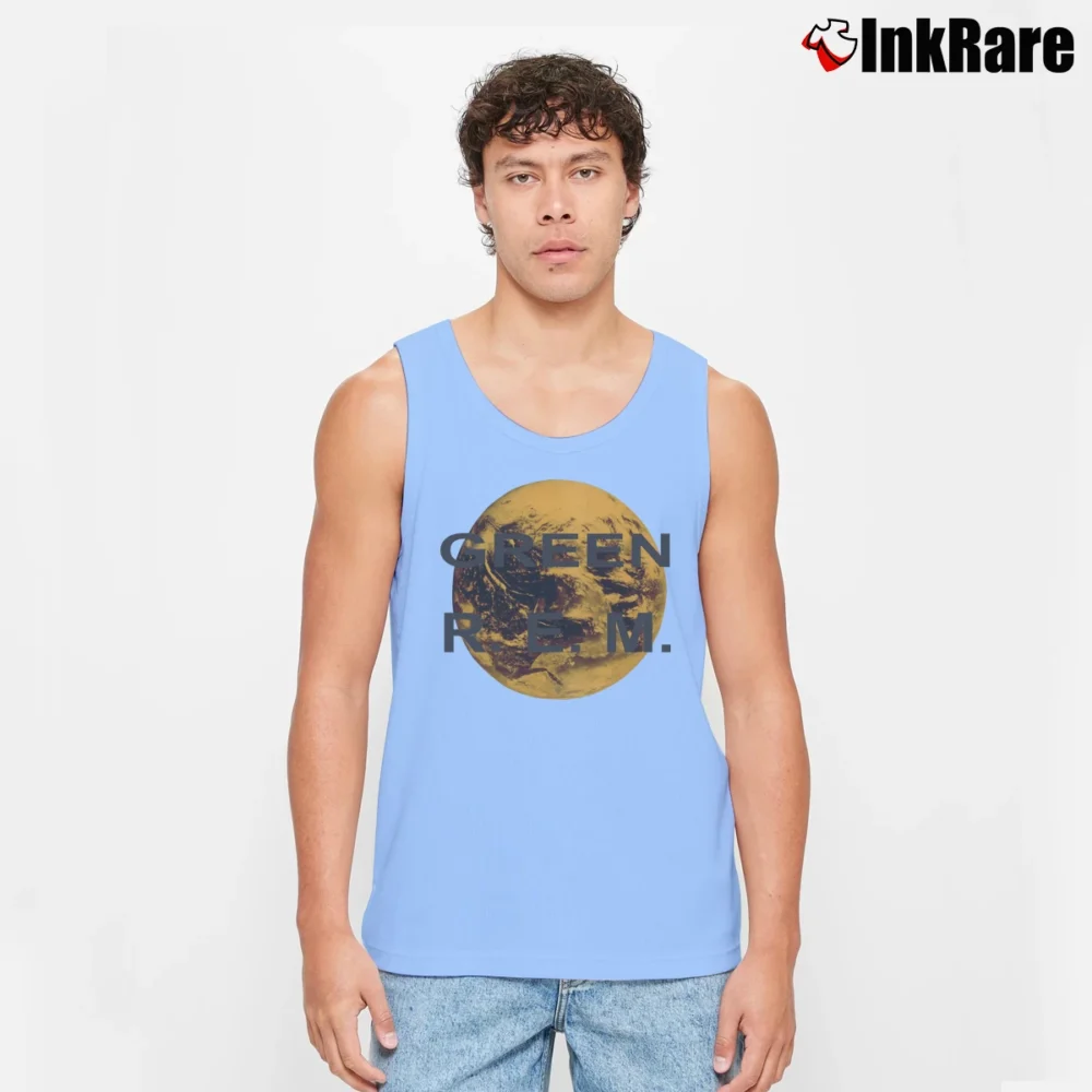 Men’s 1989 R.e.m Green Tour Band Tank Top in light blue | Breathable, Active-Friendly Design