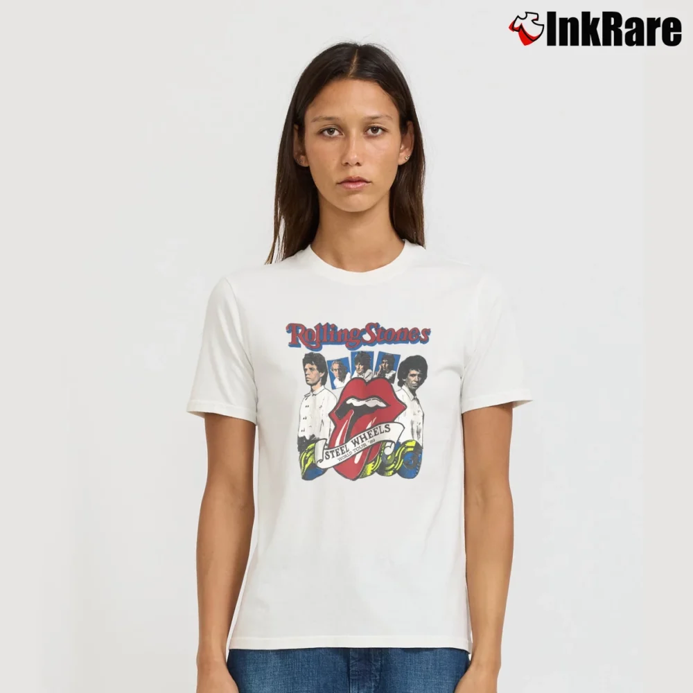 Women’s 1989 Rolling Stones Steel Wheels Tour Band Rock 80s 1980s Signature T-Shirt in white | Soft, Flattering Fit