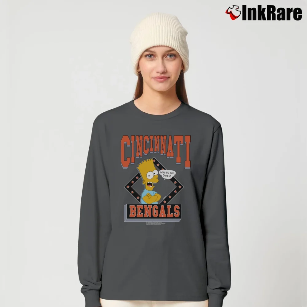 Women’s 1990 Bart Simpson Cincinnati Bengals 90s Simpsons Long-Sleeve Top in charcoal | Sleek, Versatile, All-Season