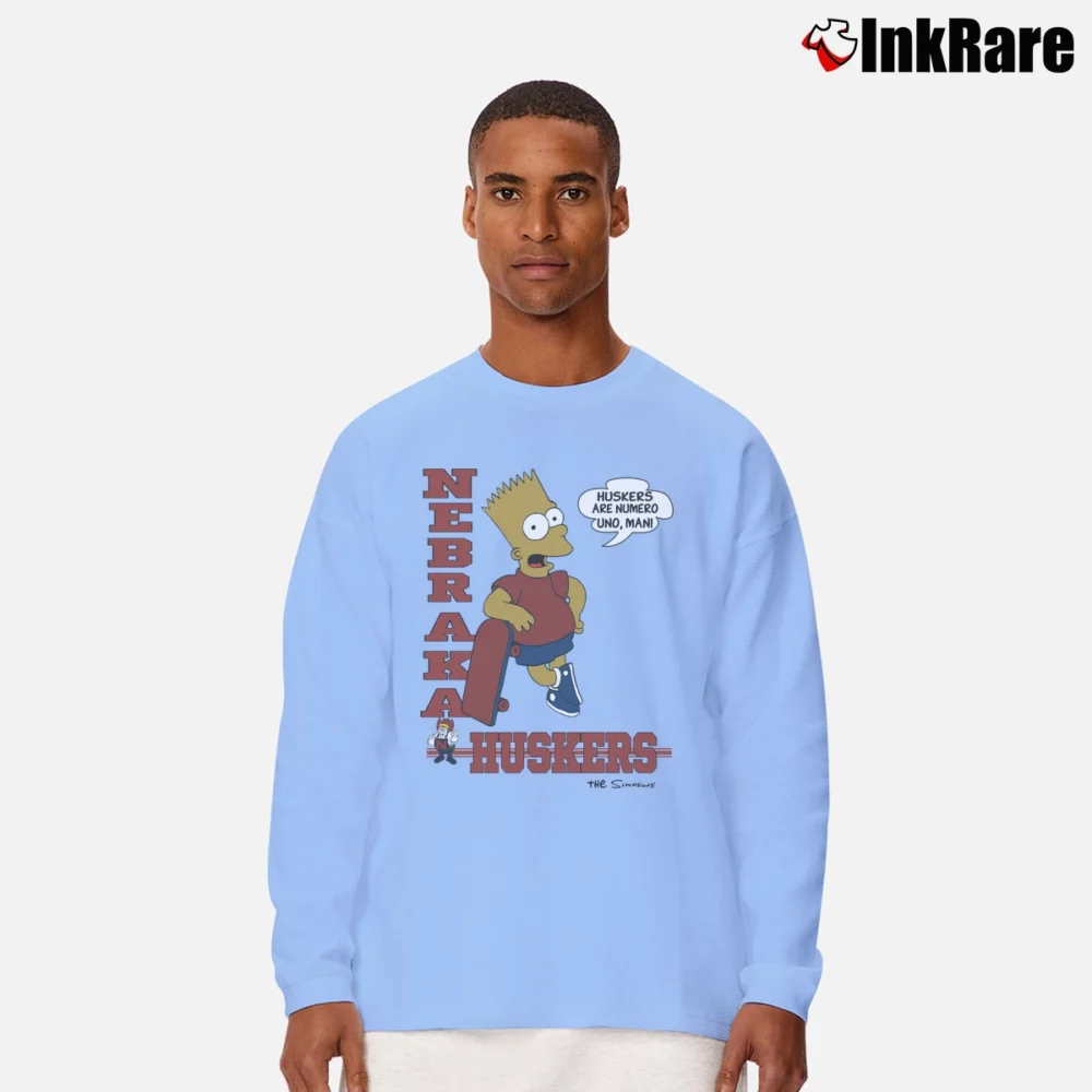 Men’s 1990 Bart Simpson Nebraska Cornhuskers Football Simpsons Long-Sleeve Shirt in light blue | Sleek, Lightweight, Year-Round Wear