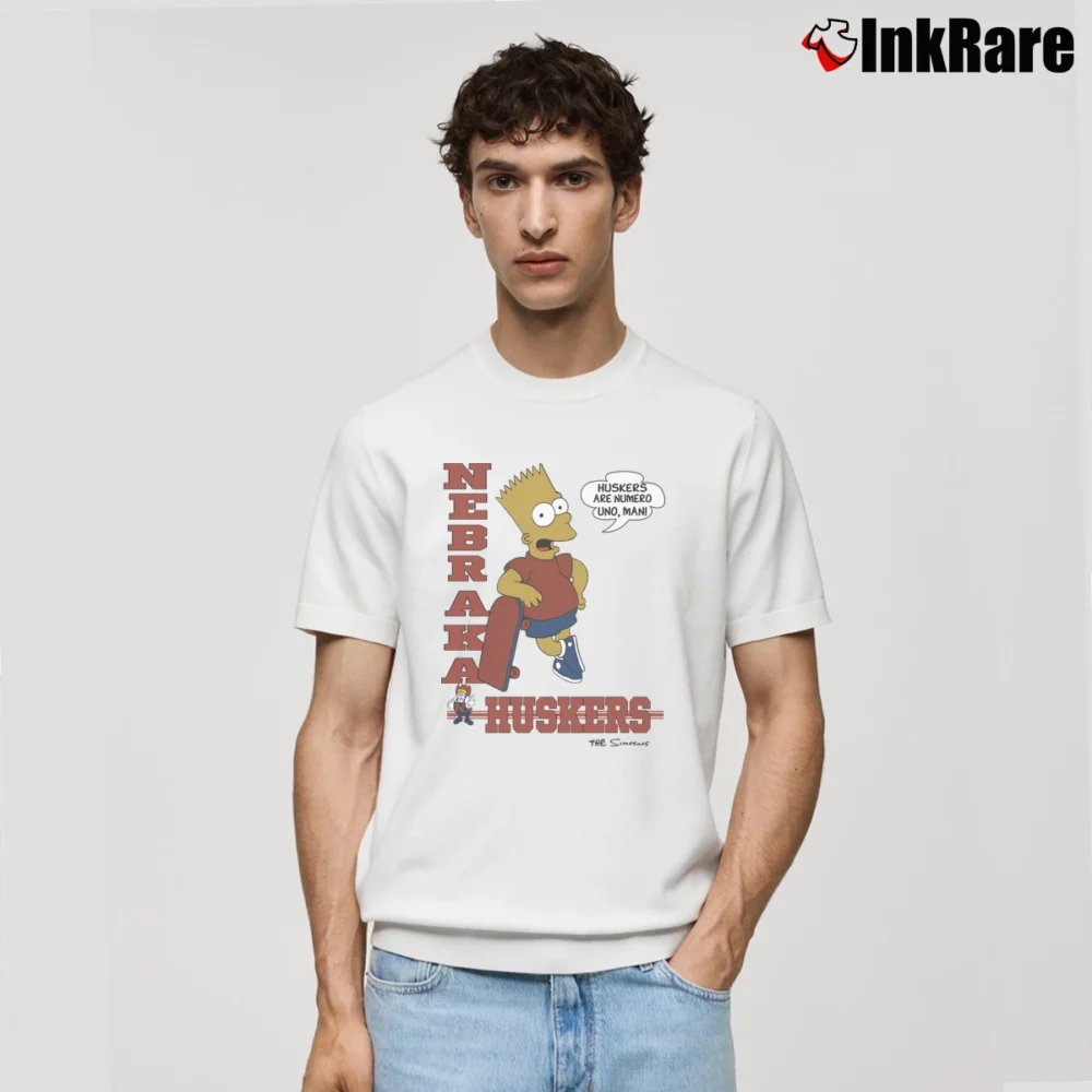 Men’s 1990 Bart Simpson Nebraska Cornhuskers Football Simpsons Classic T-Shirt in white | Soft, Breathable Everyday Wear