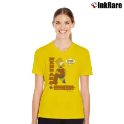 Women’s 1990 Bart Simpson Nebraska Cornhuskers Football Simpsons V-Neck Tee in yellow | Chic Neckline, Soft Texture