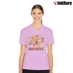 Women’s 1990 Cleveland Browns Looney Tunes Cartoon V-Neck Tee in light pink | Chic Neckline, Soft Texture