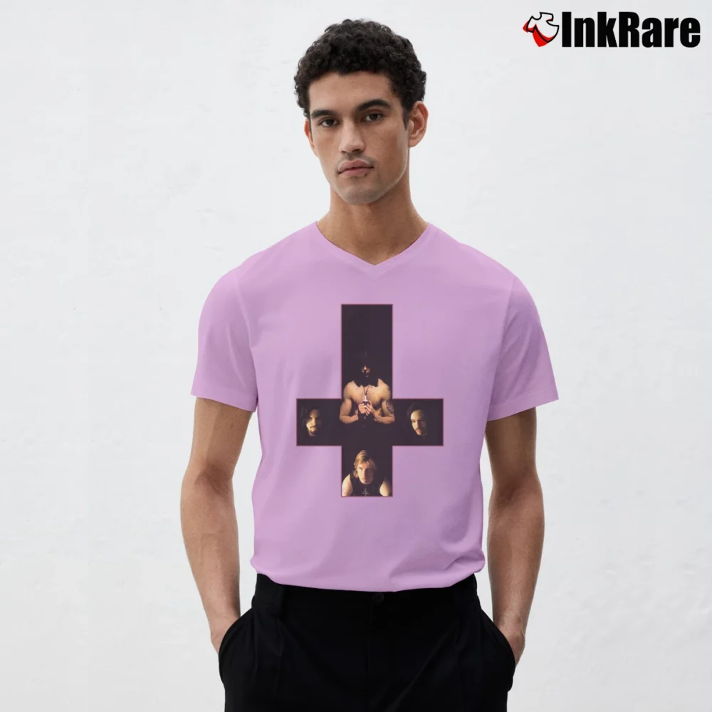 Men’s 1990 Danzig Classic Band Tour V-Neck Tee in light pink | Sharp, Breathable, Everyday Staple