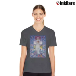 Women’s 1990 Palu The Cat Goddess Fantasy V-Neck Tee in charcoal | Chic Neckline, Soft Texture