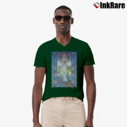 Men’s 1990 Palu The Cat Goddess Fantasy V-Neck Tee in forest green | Sharp, Breathable, Everyday Staple