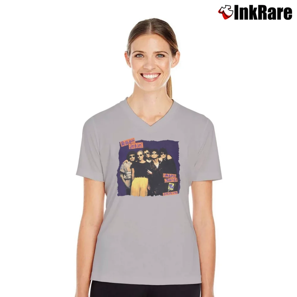 Women’s 1990 Rolling Stones Urban Jungle Tour V-Neck Tee in sport grey | Chic Neckline, Soft Texture