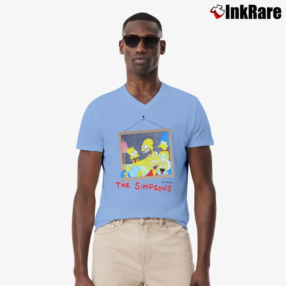 Men’s 1990 The Simpsons V-Neck Tee in light blue | Sharp, Breathable, Everyday Staple