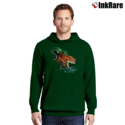 Men’s 1990 Tiger Burning Bright Forest Wildlife Pullover Hoodie in forest green | Cozy, Durable, Modern Fit