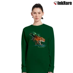 Women’s 1990 Tiger Burning Bright Forest Wildlife Long-Sleeve Top in forest green | Sleek, Versatile, All-Season