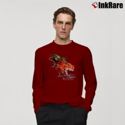 Men’s 1990 Tiger Burning Bright Forest Wildlife Long-Sleeve Shirt in maroon | Sleek, Lightweight, Year-Round Wear