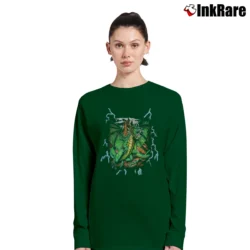 Women’s 1990s American Thunder Lightning Dragon Streetwear Long-Sleeve Top in forest green | Sleek, Versatile, All-Season