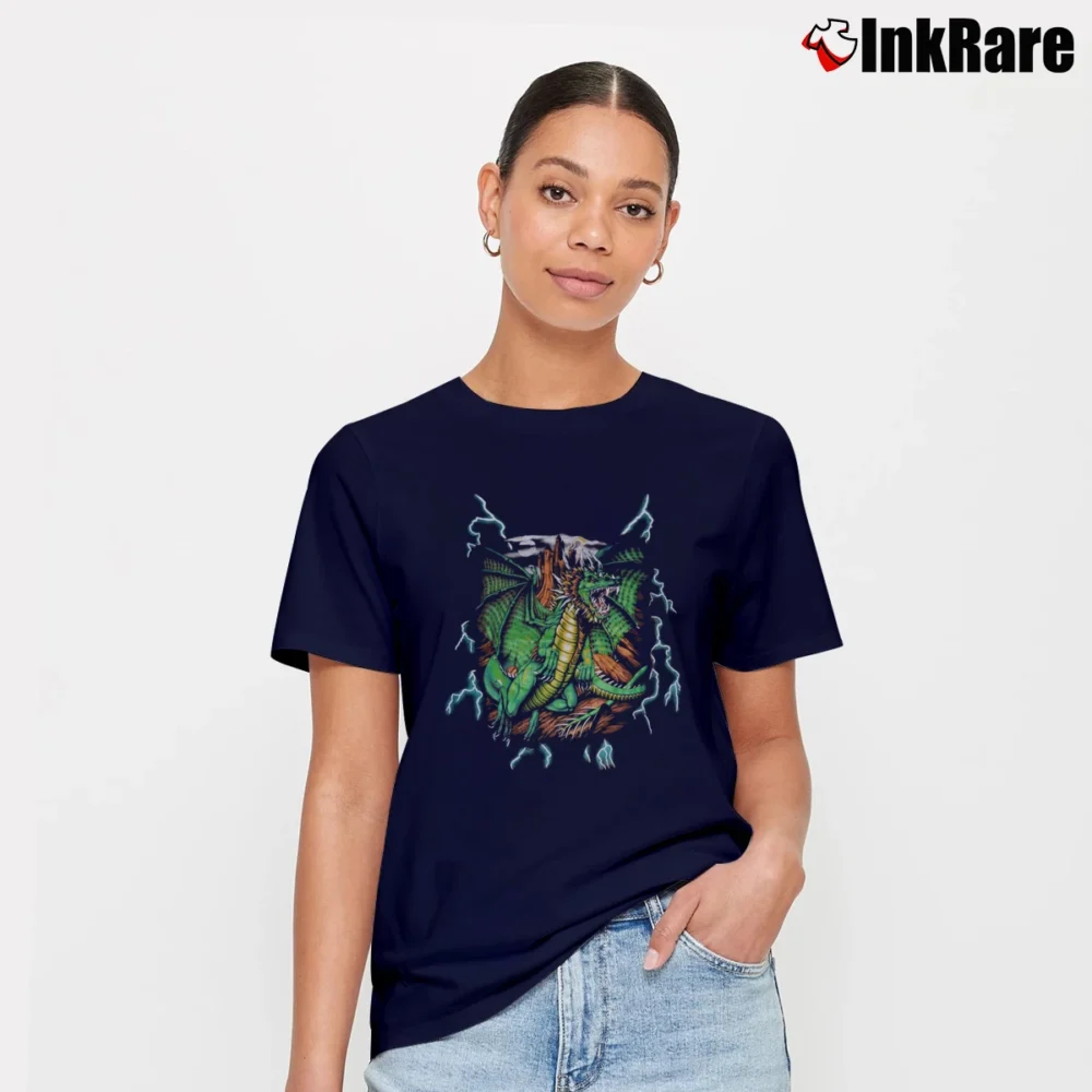 Women’s 1990s American Thunder Lightning Dragon Streetwear Signature T-Shirt in navy | Soft, Flattering Fit