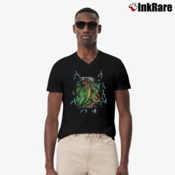 Men’s 1990s American Thunder Lightning Dragon Streetwear V-Neck Tee in black | Sharp, Breathable, Everyday Staple