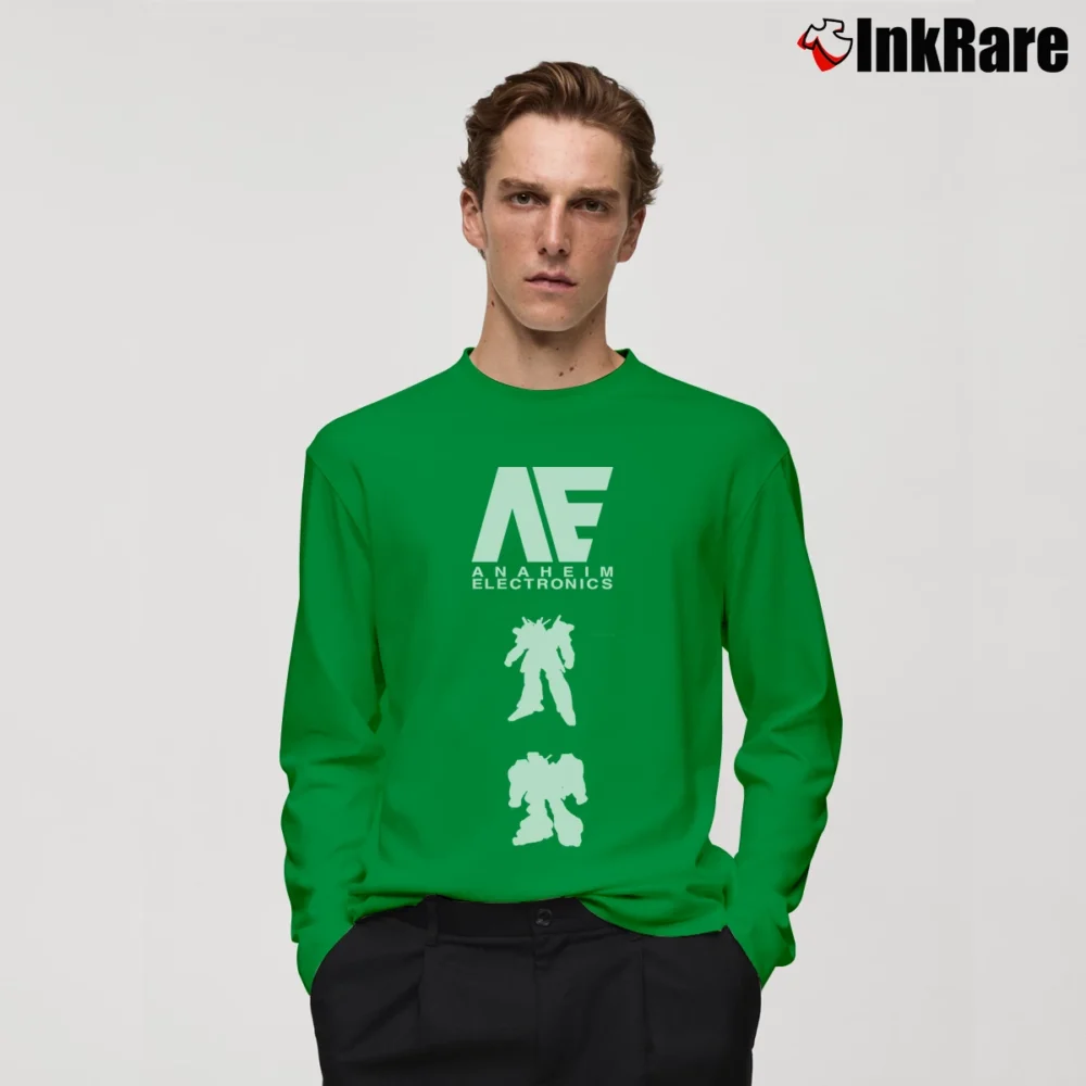 Men’s 1990s Anime Gundam Anaheim Electronics Long-Sleeve Shirt in irish green | Sleek, Lightweight, Year-Round Wear