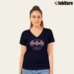 Women’s 1990s Batman Returns Pink Logo Black V-Neck Tee in navy | Chic Neckline, Soft Texture