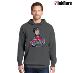 Men’s 1990s Betty Boop Motorcycle Biker Pullover Hoodie in charcoal | Cozy, Durable, Modern Fit