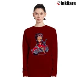 Women’s 1990s Betty Boop Motorcycle Biker Long-Sleeve Top in maroon | Sleek, Versatile, All-Season