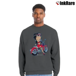 Men’s 1990s Betty Boop Motorcycle Biker Crewneck Sweatshirt in charcoal | Cozy Fabric, Clean Style