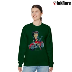 Women’s 1990s Betty Boop Motorcycle Biker Relaxed Sweatshirt in forest green | Soft, Laid-Back Vibe